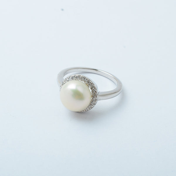 STRW-86, Women S925 Sterling Silver Pearl with Cuban Zirconium ring