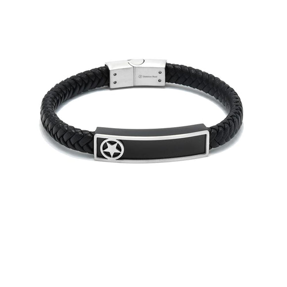 LBM-466, Stainless Steel Star Leather Bracelet-silver color, Width-8mm,Length-8''