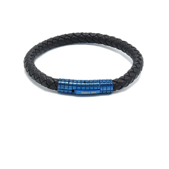 LBM-470, Stainless Steel Clasp Leather Bracelet-Blue or silver color