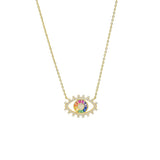 STNW-501, 925 Sterling Silver Evil Eyes Rainbow Color Pendant Necklace- gold or silver color
