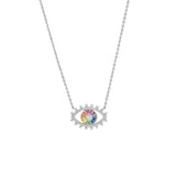 STNW-501, 925 Sterling Silver Evil Eyes Rainbow Color Pendant Necklace- gold or silver color
