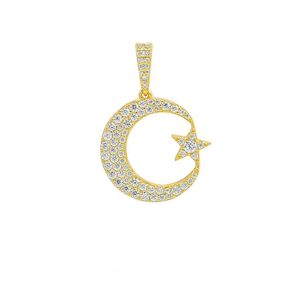 STPW-222, Sterling Silver Muslim Crescent Moon Star Pendant